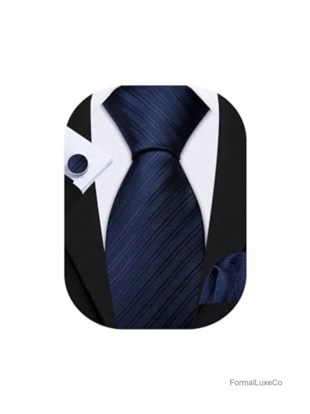 Silk Polyester Necktie Set with Pocket Square & Cufflinks